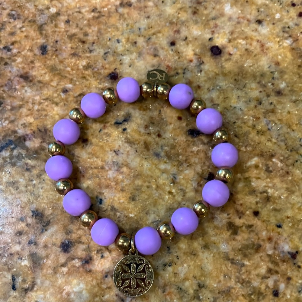 Children’s size Rustic Cuff Purple and Gold Beaded Jewelry Bracelet